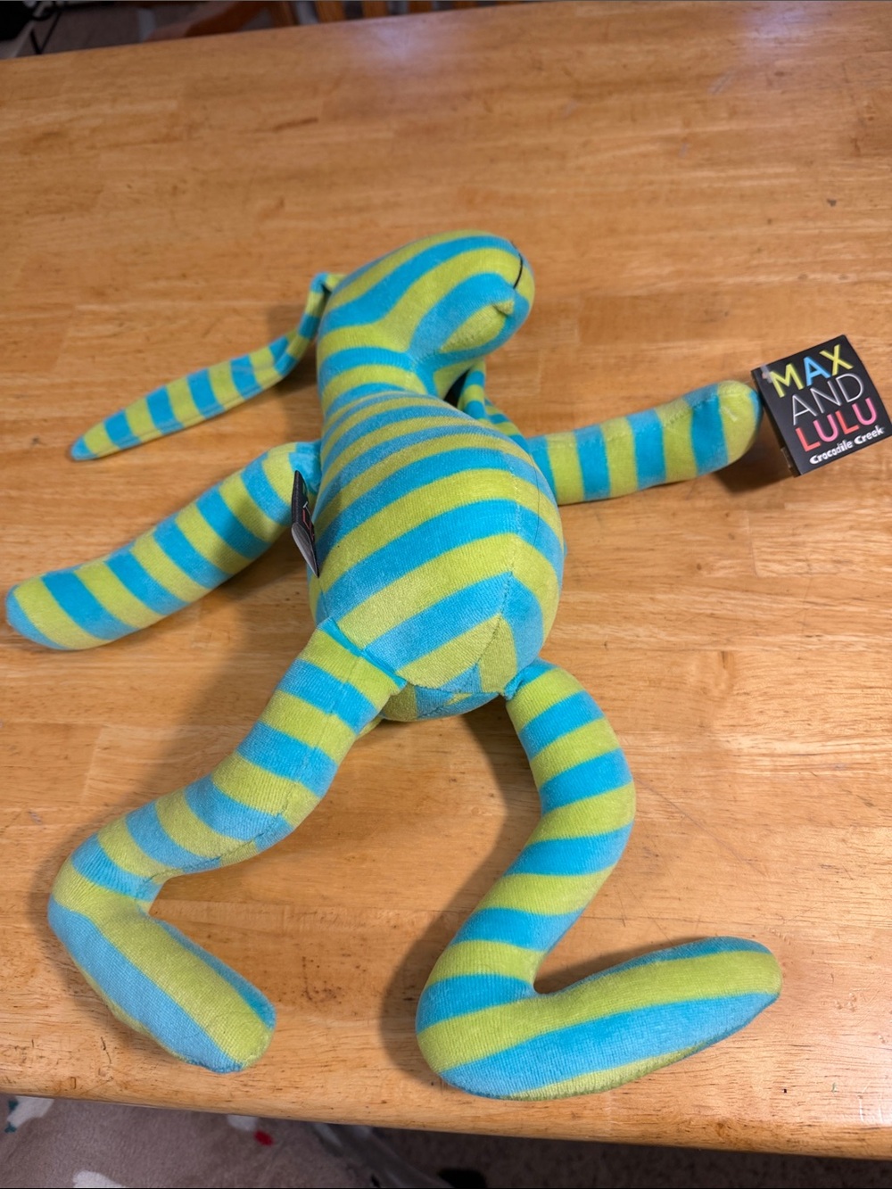 Max and Lulu Striped Plush Bunny Turquoise & Lime